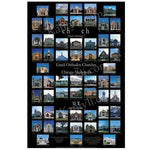 Black poster, 24" x 36", with pictures in small squares